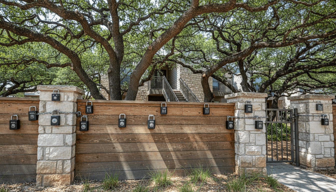 Lockboxes on fence